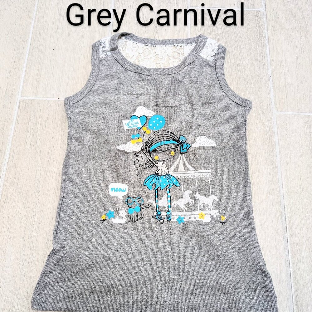 Girls Printed Cute Ribbed Cotton Blend Tank Top With Netted Back ,Soft and comfy